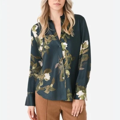 VINCE Women's Camellia Branch Silk Bias Long Sleeve Blouse XS - flaw!