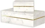 100 North Heavy Brass Inlay with Lid, White 11.5 x 6.5 Inches Marble Decorative Storage Box; Set of 2