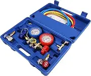 Veulrn AC Gauges R134a R12 R22 R502 3 Way Automotive AC Gauge Antishock Gauges Hoses Couplers Adapter Puncturing Tap Freon Kit