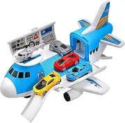 Transport Airplane, Transport Airplanes for Kids, Transport Cargo Plane Car Kids Toys Set, Friction Powered Airplane with 2 Trolleys and 1 Sticker Supplies for Boys and Girls