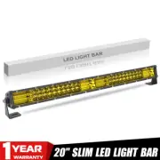 20inch Amber LED Light Bar Slim Tri-Row Spot Flood Combo Offroad Work Driving