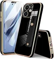 [FORZARMOR] for Oppo Reno 13 F 5G (6.67 Inch) Case, [2 in 1] with 2.5D Clear Tempered Glass Screen Protector, Luxury Lovely Plating Case Soft Smooth with Wrist Strap Stand Cover(for Reno13 F)
