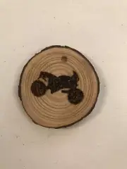 2.5” Hand Burned Pyrography Ornament “Motorcycle”