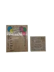 Come To The Party & Birthday Cake Wooden /Rubber Stamps 2 Stamps Unused