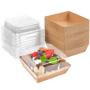 50 Pack Paper Charcuterie Boxes w/ Clear Lids 4 Brown Cookie Boxes