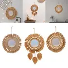 Hanging Wall Mirror Hand Woven Macrame Multifunctional Bohemian Decorative for