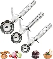 Ice Cream Scoop Set, Cookie Scoop Set, Set of 3 Sizes Ice Cream Scoop Trigger, Stainless Steel Ice Cream Cookie Dough Scooper Melon Baller Mashed Potato Scoop