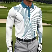 Men's Geometic Line Polo Long Sleeve Polo Shirts Collared Shirts Sportswear Casual Outdoor clothing Daily Wear 3D Print Spring Fall Winter Black Red Blue