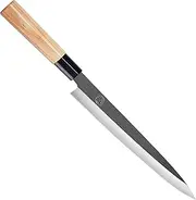 MITSUMOTO SAKARI 27 cm Japanese Kitchen Knife, Tungsten Alloy Sashimi Chef Knife, Professional Hand Forged Japanese Sushi Knife (Fraxinus Mandshurica Handle & Paper Box Package)