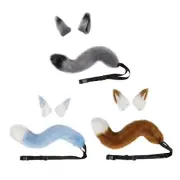Faux Fur Cat Ears Tail Cosplay Set Plush Animal Gifts Headband Headdress Hair Fo
