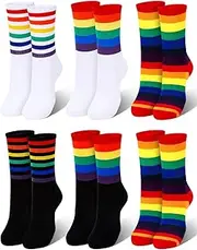 [BOARDFEB] 6 Pairs Crew Socks Striped Rainbow Athletic Novelty Ankle Sock Rainbow Pride Novelty Socks LGBT Fun Dress Socks Casual Multicolored Unisex Matching for Men and Women, Rainbow