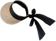 [HAMKVBPR] Women Visor Hat Female Summer Large Brim Sun Bow Hollow Straw Cap Summer Outdoor