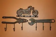 (3) Riding High Vintage Look Motorcycle Decor Rustic Cast Iron Wall Coat Hooks