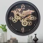 CLXEAST 24 Inch Moving Gear Wall Clock with World Map,Large Black Gold Metal ...