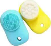 DONFAMDS 2pcs Double Sided Facial Cleaning Brush Portable Face Scrubber with Skid Handle for Daily Cleansing and Makeup Removal for Travel