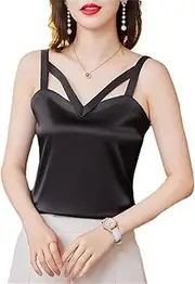 [Generic] Women Spring Summer Camisole Vest Shirt Silk Satin Tank Tops Sleeveless Hollow Out Tops