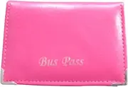 [Lorenz] Leather Effect Grained PU Bus Pass Cover Holder with Zip up Coin Pocket, Pink, S, Casual