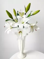 2 Pcs Stargazer Lily Artificial Flowers, 28" Long Stem Fake Real Touch White