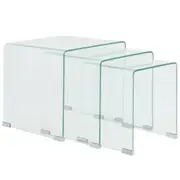 Glass Nesting Table Set 3 Pieces Coffee End Side Tables Modern Home 42x42x41.5cm