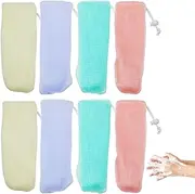 8 PACK Exfoliating Mesh Soap Pouch, Mesh Soap Bags For Soap Bars, Pouch Drawstring Foaming Net Soap Bag, for Body Facial Cleaning Tool, Used Repeatedly Easy to Store
