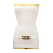 Women White Color Narrow Elastic Band Fashion Belt Gold Metal Dollar $$$ Fit S M
