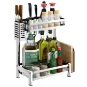 2 Tier Modern Kitchen Sauce Spice Rack Jars Bottle Shelf Stainless Steel Racks