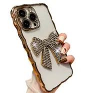 Compatible with iPhone 12 Pro Max Case for Girls Cute Crystal Charms Clear Soft Cover - Gold