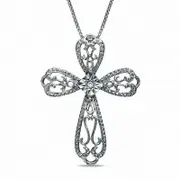 Natural Diamond Accent Lacy Cross Pendant in Sterling Silver