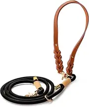 Ppoopal 7 in 1 Leather Dog Leash, 7FT Adjustable Hands Free Leash, Heavy-Duty Slip Lead for Medium & Large Dogs, Durable Waterproof Design for Training