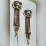 Pair of 2 Nickel Brass & Glass Skyscraper Vintage Art Deco Wall Sconces Lights