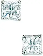 [JewelryWeb] 14k White Gold 4x4mm 4 Segment Square CZ Simulated Diamond Basket Set Earrings Stud Earring for Women