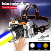Sensor LED Headlamp Head Torch USB Rechargeable Zoomable White Blue/Yellow Light