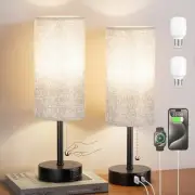 Grey Bedside Lamps for Bedroom Set of 2 - Nightstand Table Lamp with USB A + ...