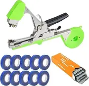 Tying Machine Plant Garden Plant Tapetool Tapener + Rolls Tape Set for Vegetable Grape Tomato Cucumber Pepper Flower(Transparent Green)