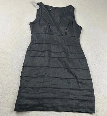 Talbots Dress Womens 12P Black Linen Lined V Neck Sleeveless 36” L Tiered NWT