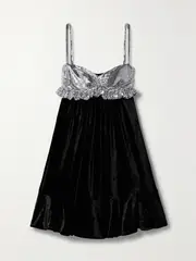 [RABANNE] RABANNE - Ruffled Chainmail And Velvet Mini Dress - Black - FR 38 FR 38 Black