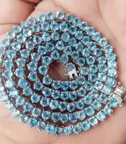 25.ct Natural Round Sky Blue Topaz Tennis Necklace for women in sterling Silver