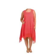 Cynthia Rowley linen blend coral shark bite midi dress size 2X pockets beach