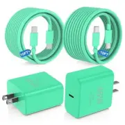45W USB C Fast Charger for iPhone 16/16 Pro Max/15/15 Pro Max,2 10FT+10FT Green