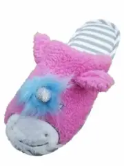 Womens Plush Pink Slide On Unicorn Zebra Slippers Scuffs House Shoes S(5-6)