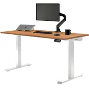 Desky Dual Sit to Stand Prime Oak Melamine Desk 1500x750mm White Height Adjustable Legs
