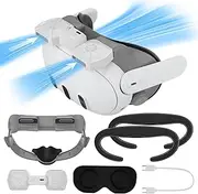Iesooy Cooling Facial Interface for Quest 3: Adjustable VR Facial Interface Bracket with Cooling Fan, 2 Replacement Soft Breathable PU Face Cover, VR Accessories Set for Quest 3 Headset Accessories