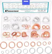 Cimeton 160Pcs Aluminum and Copper Oil Drain Plug Gasket Assortment Set, Copper Crush Washer, M6 M8 M10 M12 M14 M16 M18 M20 Metric Oil Plug Washers for Automotive