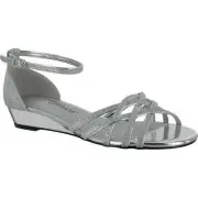 Easy Street Women Ankle Strap Wedge Sandals Tarrah Size US 7N Silver Glitter