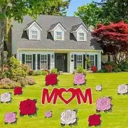 Mothers Day Yard Signs, Mom with Roses, 13pc Mothers Day Yard Art