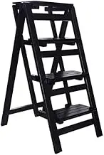 Foot Stool Folding 4 Tread Stepstool Ladder,Household Stair Portable Dining Chair Wood Step Stool for Home Garden Tool/Dark Walnut