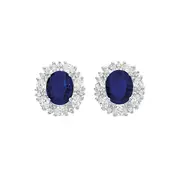 Silver Blue Oval Cluster Earrings in Blue