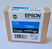 Genuine Epson T5802 Cyan K3 80ml Ink Stylus 3800/3880 T580200 EXP 08/14 LOOK
