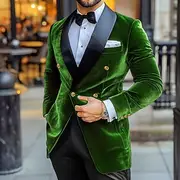 Men's Blazer Jacket Tuxedo Vintage Party Velvet Patchwork Solid Colored Blazer Burgundy Navy Blue Green Standard Fit Double Breasted Four-buttons