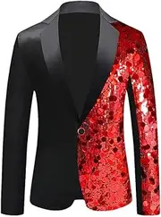 [Generic] Men Long Sleeved Sequined Suit Jacket Fashion Single Button Slim Fit Dress Blazers Coats Party Prom Dress